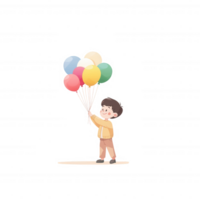 A joyful child holding colorful balloons, expressing happiness and playfulness, perfect for celebrations and children's events. png