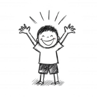 A joyful child with arms raised, expressing happiness and excitement. The illustration captures a playful and innocent spirit, perfect for conveying positivity and cheer. png