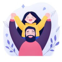 A joyful father and daughter playfully enjoying their time together, showcasing happiness and connection in a colorful, animated style. png