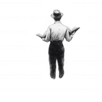 A man in a hat reading two books, showcasing a contemplative moment, isolated on a white background. png