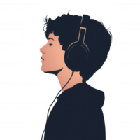 A side profile illustration of a young person wearing headphones, immersed in music. The image features soft colors and a relaxed expression, perfect for music-related themes. png