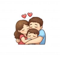 A warm illustration of a family hugging, representing love, togetherness, and affection. Ideal for use in family-oriented designs and emotional content. png