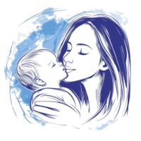 A tender moment between a mother and her baby, showcasing love and connection in an artistic illustration style against a soft, colorful background. png