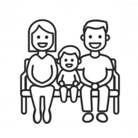 An illustration of a happy family sitting together on a bench, showcasing love and unity with a smiling parent and child. png