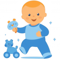 Cheerful toddler playing with toys, enjoying a moment of creativity and fun. Bright colors and adorable expressions capture the joy of childhood. png