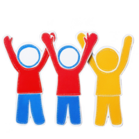 Colorful figurines of diverse people celebrating joyfully with raised arms, isolated on a white background. png