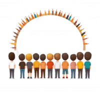 Diverse group of people standing together, symbolizing unity and collaboration, colorful characters representing community and teamwork. png