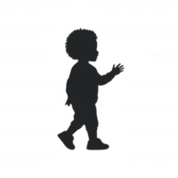 Silhouette of a child walking with playful demeanor, ideal for creative projects requiring imagery of childhood or movement. png
