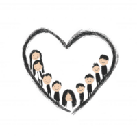 Illustration of a heart-shaped outline filled with joyful people. The design represents unity, love, and community, perfect for expressing affection in various contexts. png