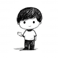 A charming sketched character of a boy waving, showcasing a simple and playful design ideal for children's themes or educational materials. png