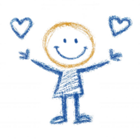 A cheerful stick figure character with a smiling face, arms wide open, surrounded by hearts, expressing joy and positivity. Ideal for conveying happiness and love. png