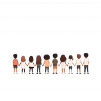 A diverse group of children holding hands, standing in a row, promoting unity and friendship png