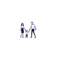 A family of three, including a mother, father, and child, joyfully holding hands while walking. A nurturing scene depicting love and togetherness in a colorful illustration. png