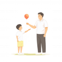 A father handing a balloon to his son, depicting a joyful moment between parent and child, set against a white isolated background. png