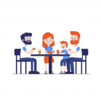 A happy family gathered around a table, enjoying snacks and drinks together, promoting the joy of togetherness in a cozy setting. png