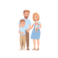 A happy family standing together, showcasing love and connection. The father, mother, and two children share a joyful moment, smiling at the camera with warmth and affection. png