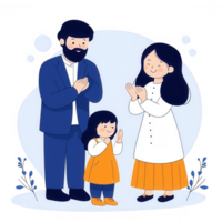 A happy family moment featuring a father, mother, and daughter. They are smiling and engaging in a playful interaction, symbolizing love and togetherness. png