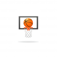 A basketball passing through a hoop, symbolizing victory, success, and sportsmanship. Ideal for sports-themed designs, educational materials, and promotional content. png