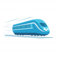 A blue high-speed train moving swiftly against a white isolated background, symbolizing modern transportation and connectivity. png