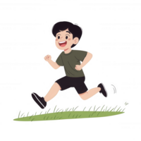 A cartoon boy joyfully running on grass, embodying the spirit of play and outdoor activity with a cheerful expression and dynamic movement. png