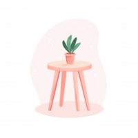 uma encantador Rosa mesa com uma pequeno em vaso plantar no topo, conjunto contra uma suave fundo, criando uma acolhedor e convidativo atmosfera perfeito para casa decoração. png