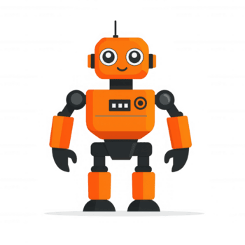 een vrolijk, oranje robot karakter ontworpen met gemakkelijk meetkundig vormen, glimlachen en klaar naar helpen in divers taken, perfect voor tech-gerelateerd visuals en kinderen inhoud. png