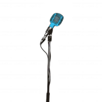 A classic blue microphone on a black stand, ideal for music or audio-related projects. The design captures the spirit of singing and performance in a captivating way. png