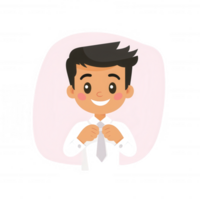 A cheerful young man adjusting his tie, dressed in a formal suit. His smile reflects confidence and readiness for a professional occasion. Perfect for business-related themes. png