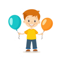 A cheerful young boy holding colorful balloons, smiling brightly. The illustration captures the essence of joy and celebration, perfect for children's themes and party decorations. png