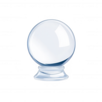 A clear glass crystal ball isolated on a white background, often used for divination or decoration. png