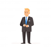 A confident businessman in a stylish suit, standing upright with a friendly smile, ready for a meeting. Ideal for professional and corporate themes. png