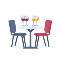 A cozy dining setup featuring a round table with two stylish chairs, adorned with colorful drinks in elegant glasses, ideal for intimate gatherings. png