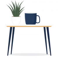 A cozy indoor scene featuring a potted plant and a coffee mug on a stylish table, perfect for creating a warm and inviting atmosphere in any home or office setting. png