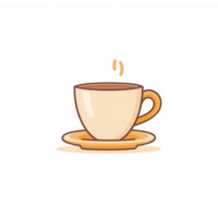 A cute cartoon coffee cup with a saucer and a steaming coffee, perfect for representing beverages in a cheerful design, isolated on a white background. png