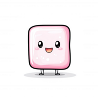 A cute, cartoon-style marshmallow character with a smiling face and small arms and legs, set against a white isolated background. png