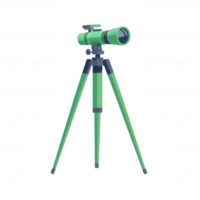 A detailed illustration of a green telescope mounted on a tripod, perfect for stargazing or nature observation. Ideal for enthusiasts and learners exploring the skies. png