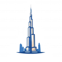 A detailed illustration of a modern skyscraper, showcasing its unique design and structure against a white isolated background. png