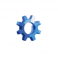 A digital illustration of a blue gear icon, representing mechanics and engineering concepts on a transparent background. png