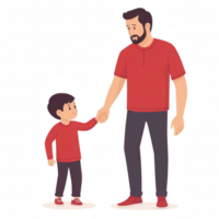 A father and son holding hands, both wearing red shirts. The illustration captures a warm and affectionate moment between them on a white isolated background. png