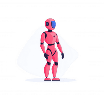 en trogen robot karaktär med en rosa Färg schema och en cape, designad för digital illustrationer och kreativ projekt, uppsättning mot en vit isolerat bakgrund. png
