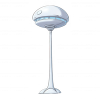 A futuristic white flying saucer on a tall pedestal, showcasing a sleek and modern design. Ideal for sci-fi themes and creative projects. png