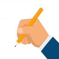 A hand holding a yellow pencil, ready to write or draw, symbolizing creativity and idea generation, isolated on a white background. png