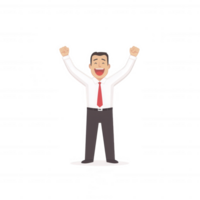 A joyful business professional celebrating success with raised arms. The character portrays enthusiasm and positivity, ideal for themes of motivation and achievement. png