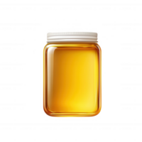 A jar of golden honey with a white background, showcasing its rich color and texture, ideal for food photography and product display. png