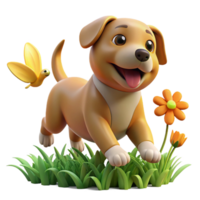 dramatic creative vibrant creative A Playful Puppy Chasing a Butterfly in a genuine 4K png