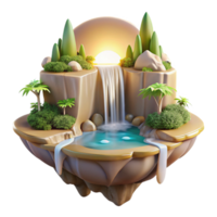 extraordinary minimalist serene rustic A Serene Floating Island with Cascading genuine 4K png