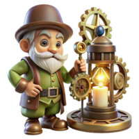 stunning rustic impressive classic A Curious Gnome Tinkering with a Complex detailed 4K png