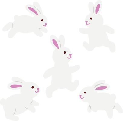 set of cute white rabbits for easter illustration