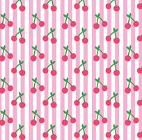 Seamless Cherry Pattern with Pink Stripes in Playful Flat Style vector