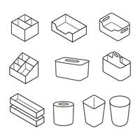 Set of Line Art Icons Featuring Various Office Storage Boxes and Containers vector